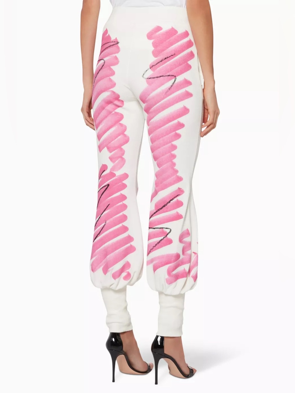 Moschino Couture White Pink Chenille Brushstroke Jogger Pant Size 4 US - Picture 2 of 16